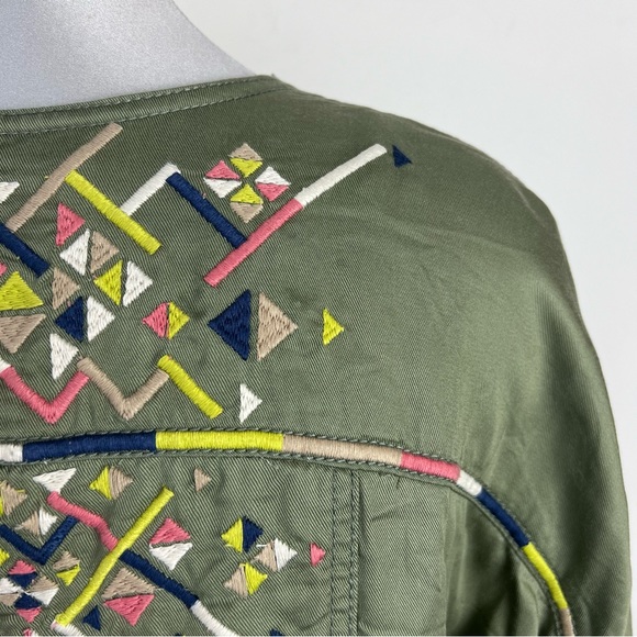 Jessica Simpson Blazer Finn Draped Embroidered Jacket Size Small Olive Lagenlook - Picture 10 of 11